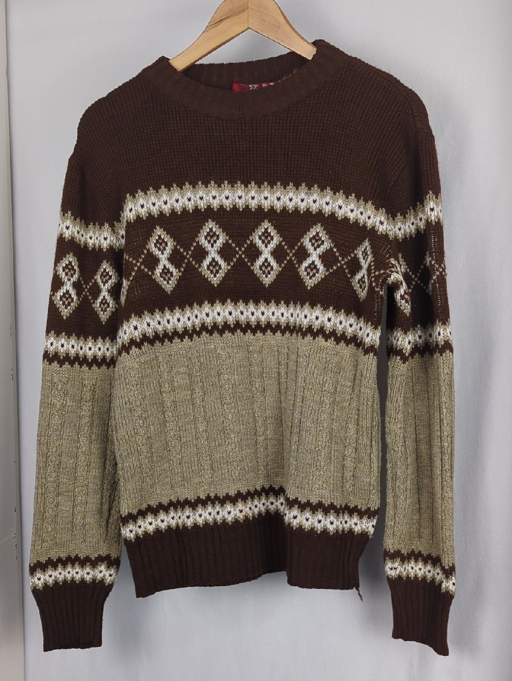 VINTAGE Buzzard Bay Men's Brown & Beige Fair Isle Sweater